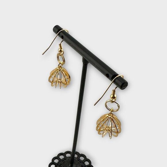 Gold Plated Basket Dangle Earrings Gold Plated Ear Wires - Picture 5 of 10